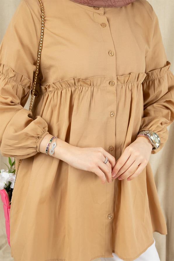 Frill Detailed Tunic-Beige