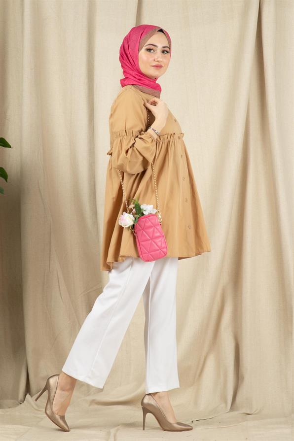Frill Detailed Tunic-Beige