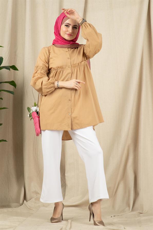 Frill Detailed Tunic-Beige
