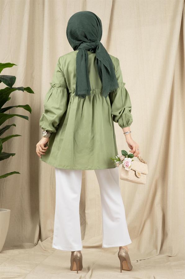 Frill Detailed Tunic-Green color