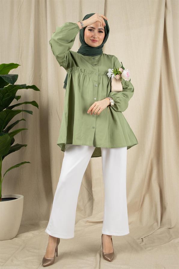 Frill Detailed Tunic-Green color