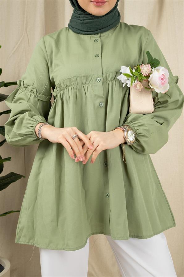 Frill Detailed Tunic-Green color