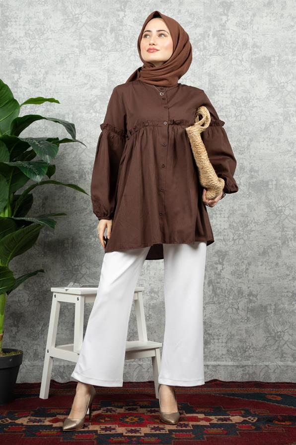Frill Detailed Tunic-Brown