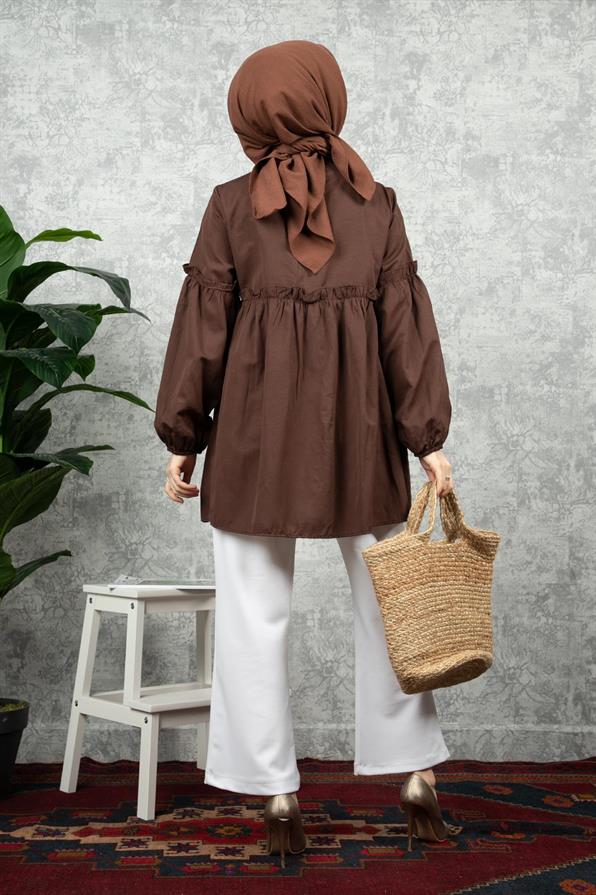 Frill Detailed Tunic-Brown