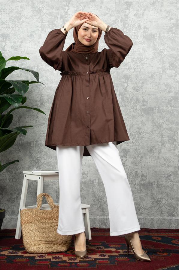 Frill Detailed Tunic-Brown