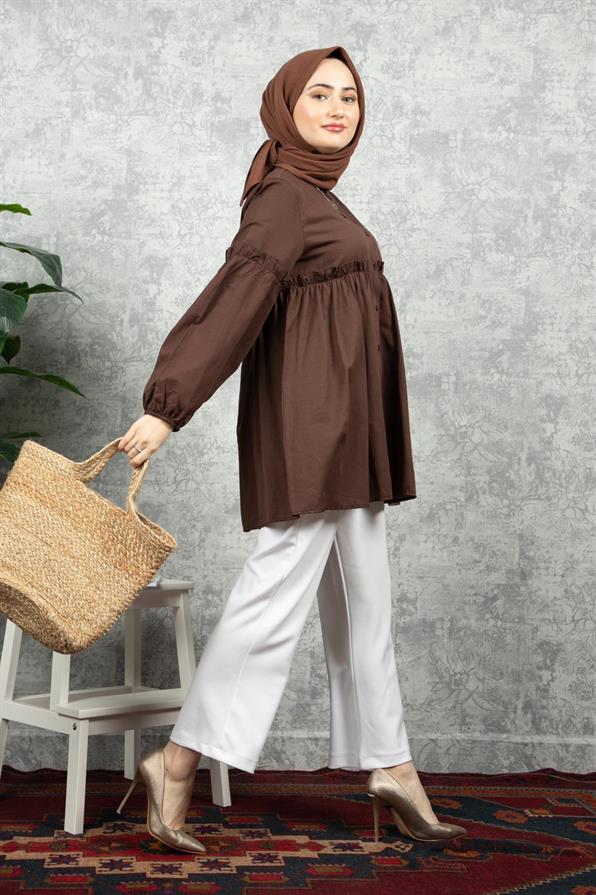 Frill Detailed Tunic-Brown