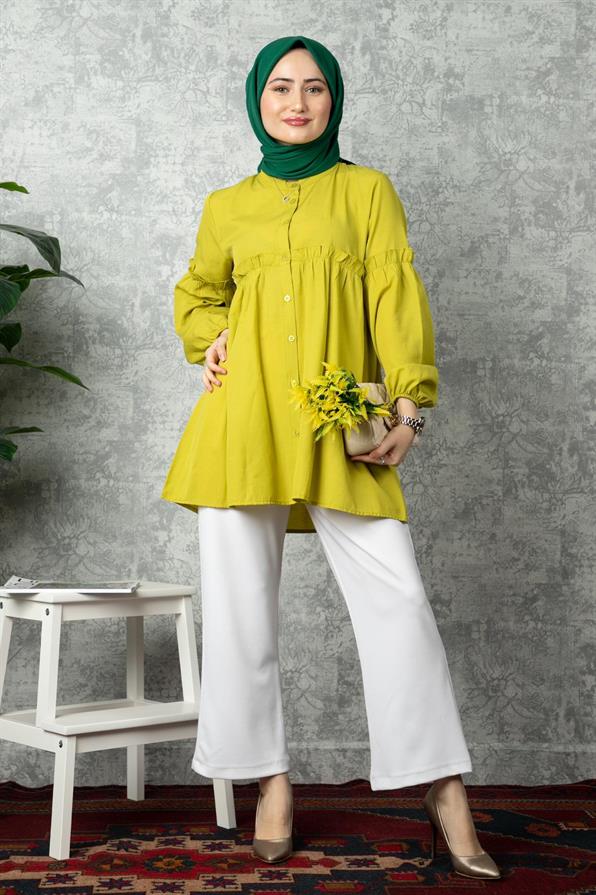 Frill Detailed Tunic-Kelly Green