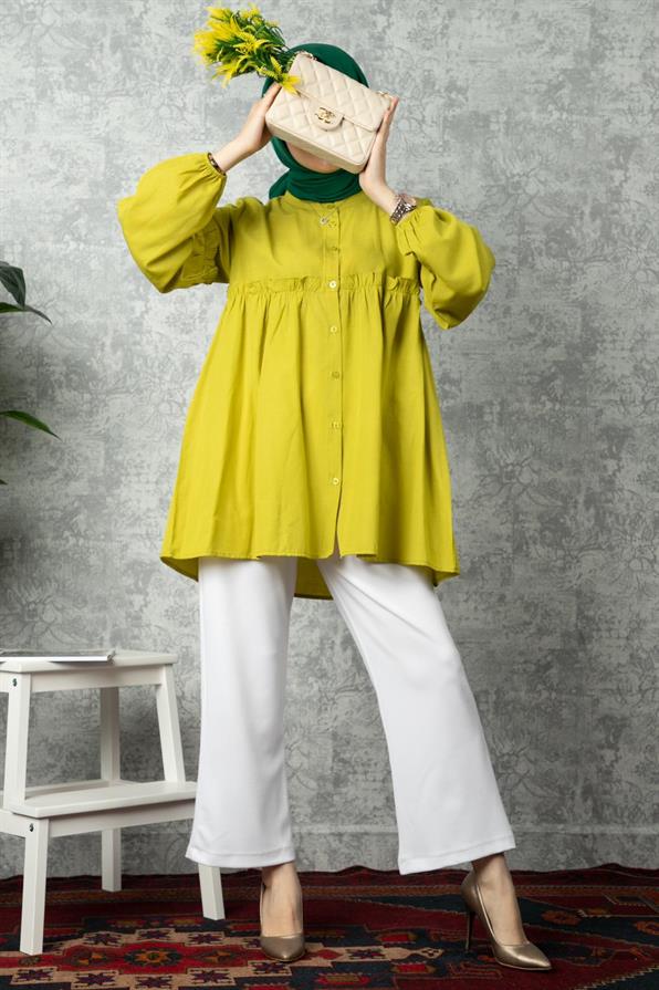 Frill Detailed Tunic-Kelly Green