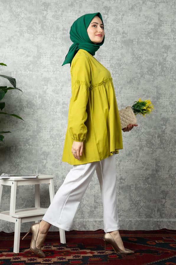Frill Detailed Tunic-Kelly Green