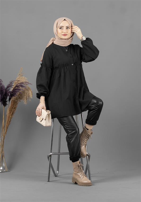 Frill Detailed Tunic-Black