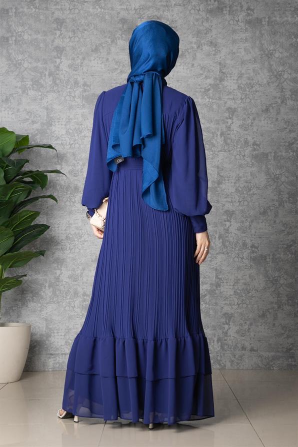 Frilly Pleated Dress - Sax Blue