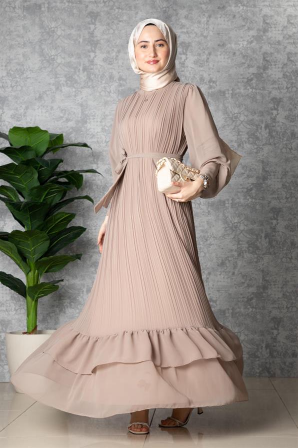 Frilly Pleated Dress - Mink