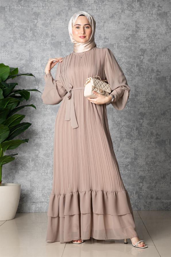 Frilly Pleated Dress - Mink