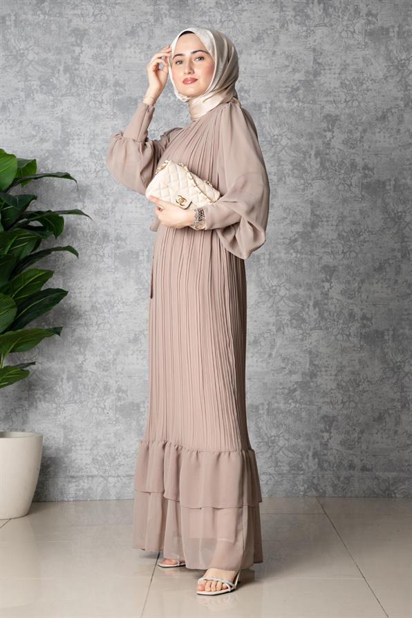 Frilly Pleated Dress - Mink