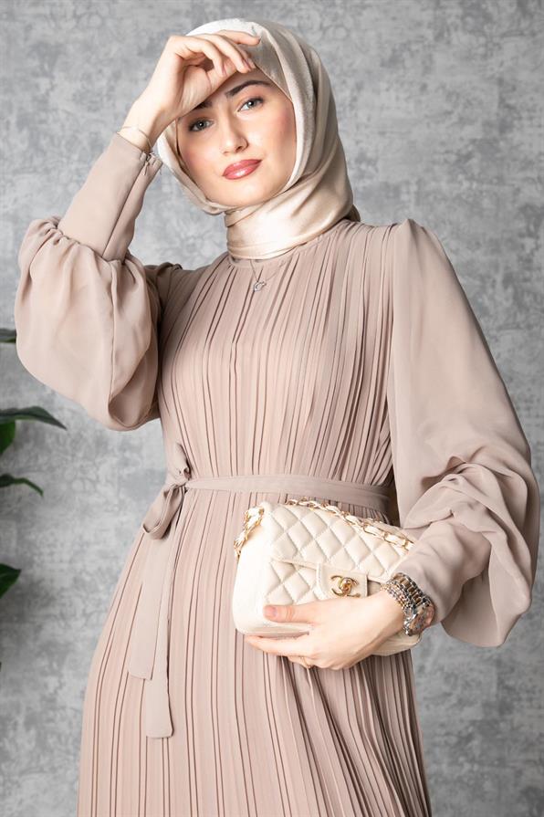 Frilly Pleated Dress - Mink