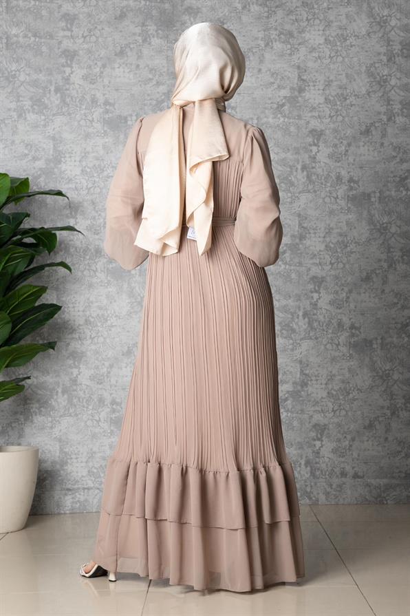 Frilly Pleated Dress - Mink