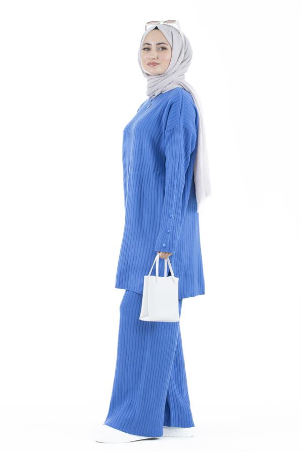 Ribbed Knit Suit - Blue