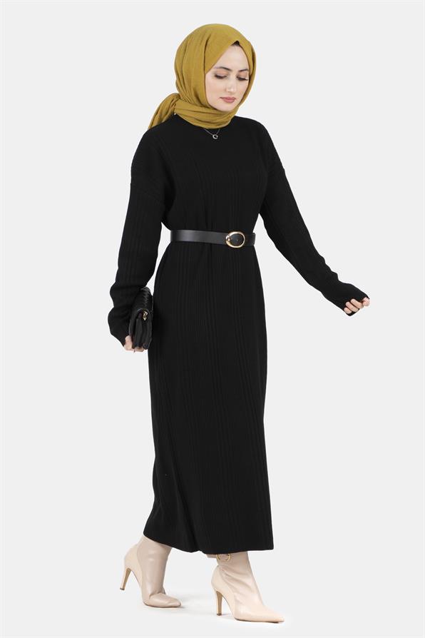 فستان تريكو بألياف -اللون الأسود