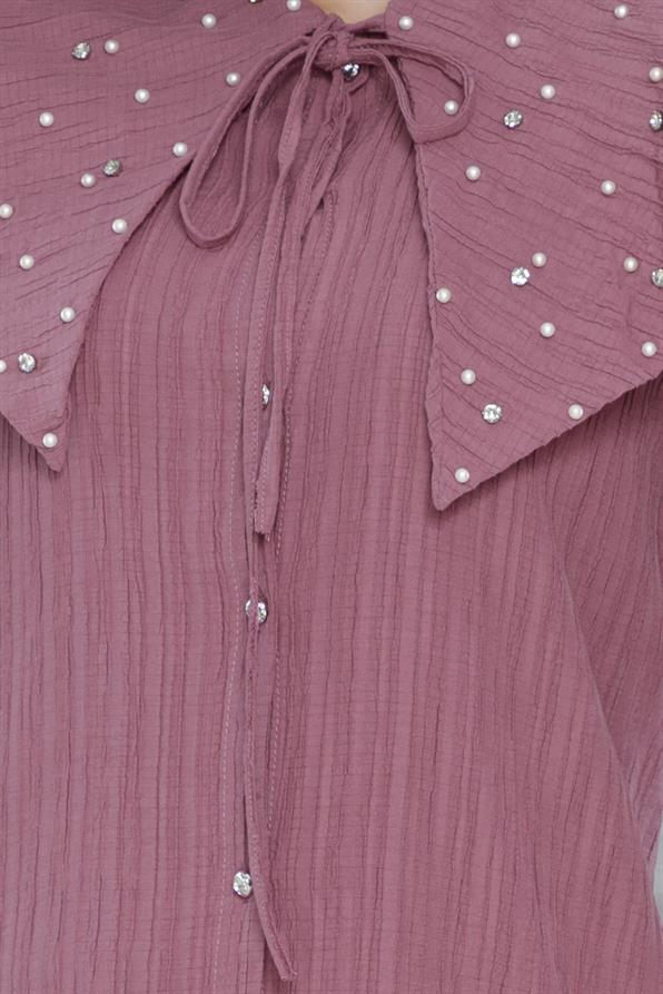 سترة واسعة مرصعة باللؤلؤ - لون وردي