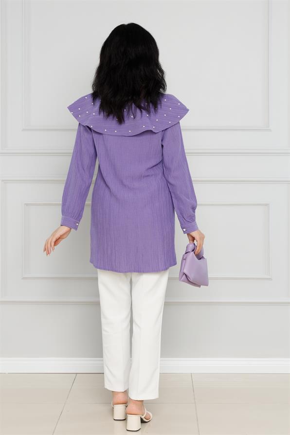 سترة واسعة مرصعة باللؤلؤ - لون بنفسجي