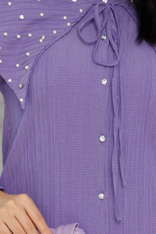 سترة واسعة مرصعة باللؤلؤ - لون بنفسجي