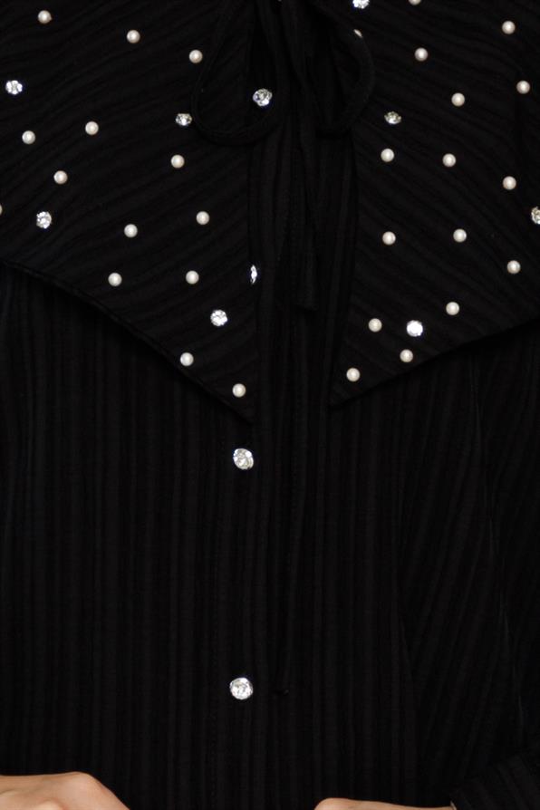 سترة واسعة مرصعة باللؤلؤ - لون اسود