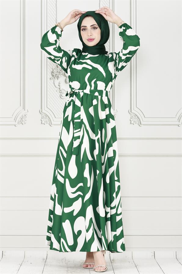 Geometric Pattern Dress- green color