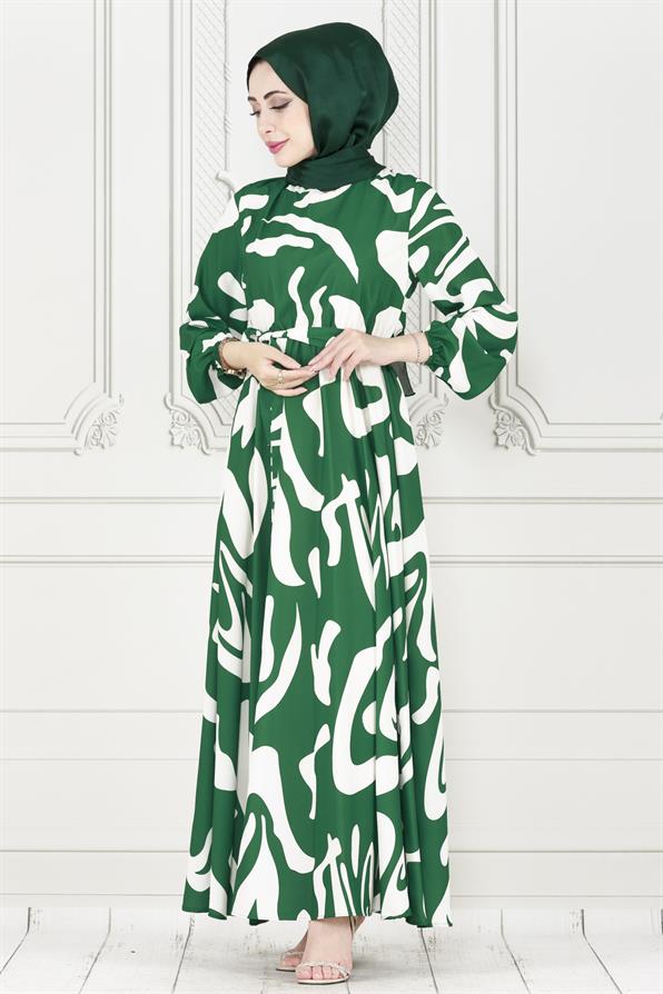 Geometric Pattern Dress- green color