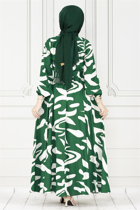 Geometric Pattern Dress- green color