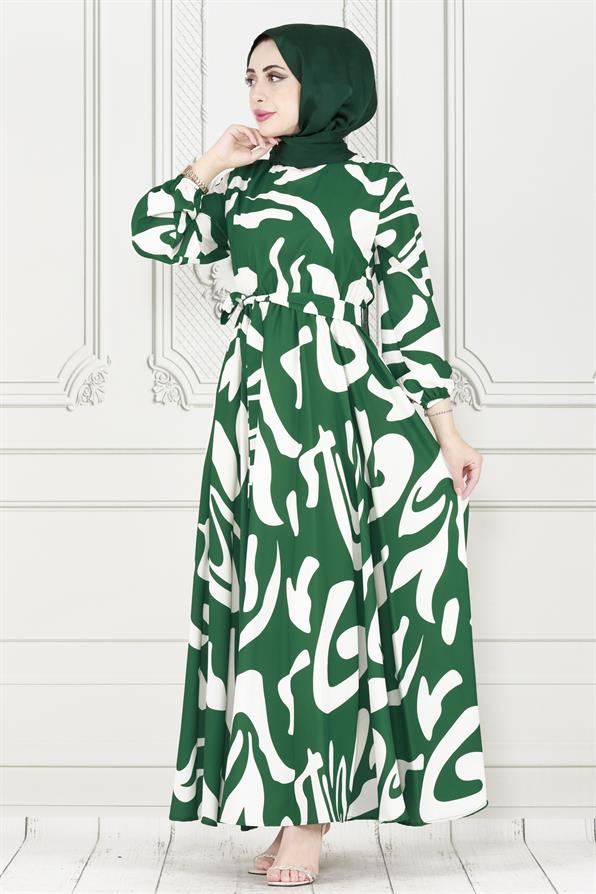 Geometric Pattern Dress- green color