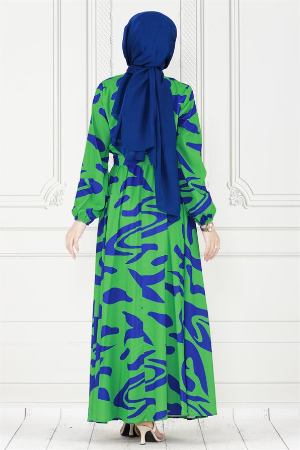 Geometrik Desenli elbise-Mavi