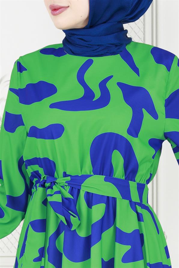 Geometrik Desenli elbise-Mavi