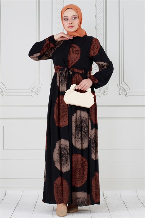 Hidden Button Viscon Dress-Mink color 