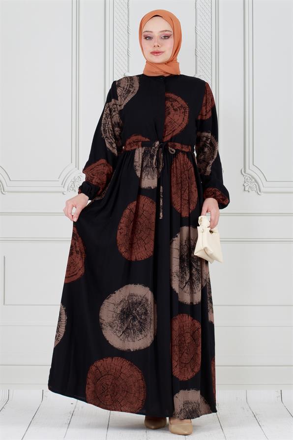 Hidden Button Viscon Dress-Mink color 