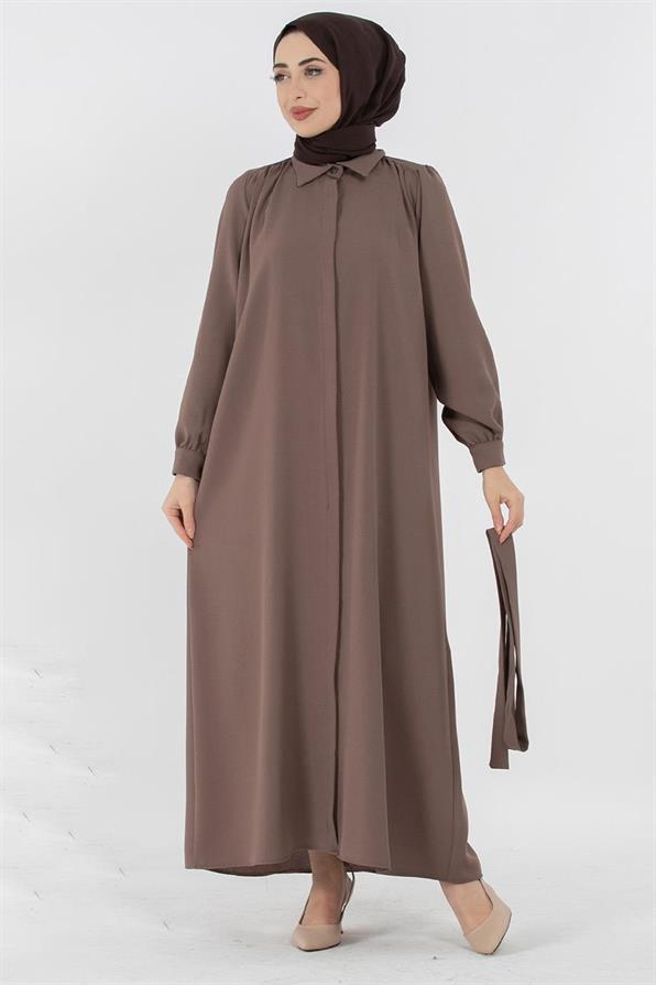 Hidden Button Dress - Dark Mink