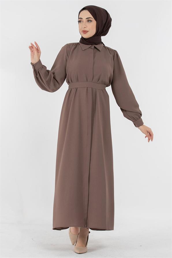 Hidden Button Dress - Dark Mink