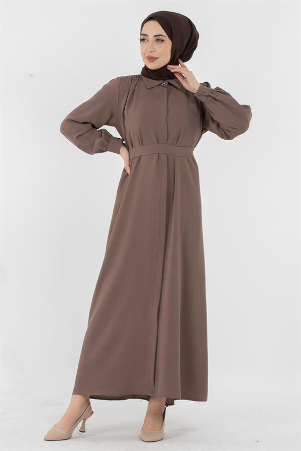 Hidden Button Dress - Dark Mink