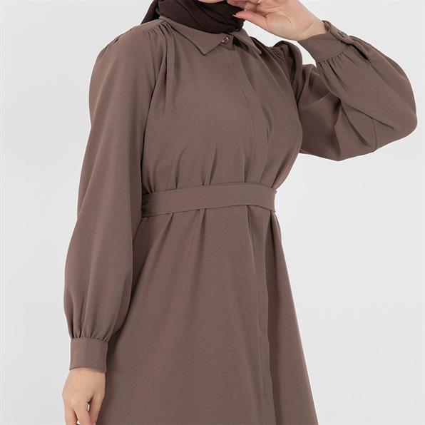 Hidden Button Dress - Dark Mink