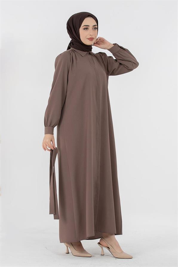 Hidden Button Dress - Dark Mink
