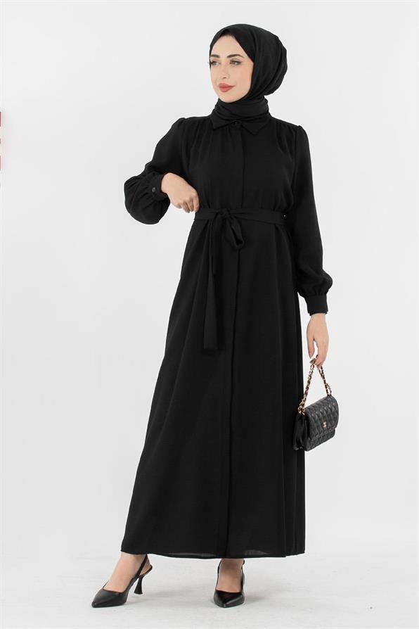 Hidden Button Dress - Black