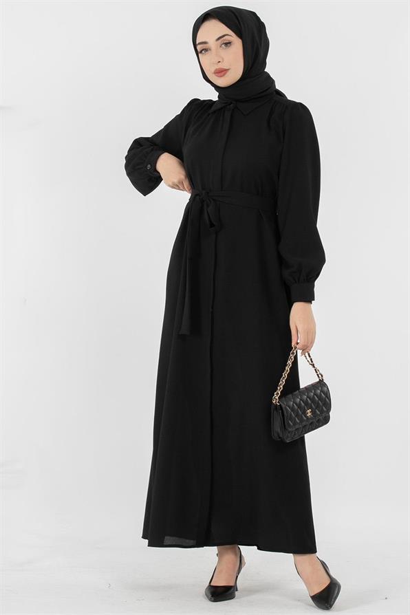 Hidden Button Dress - Black