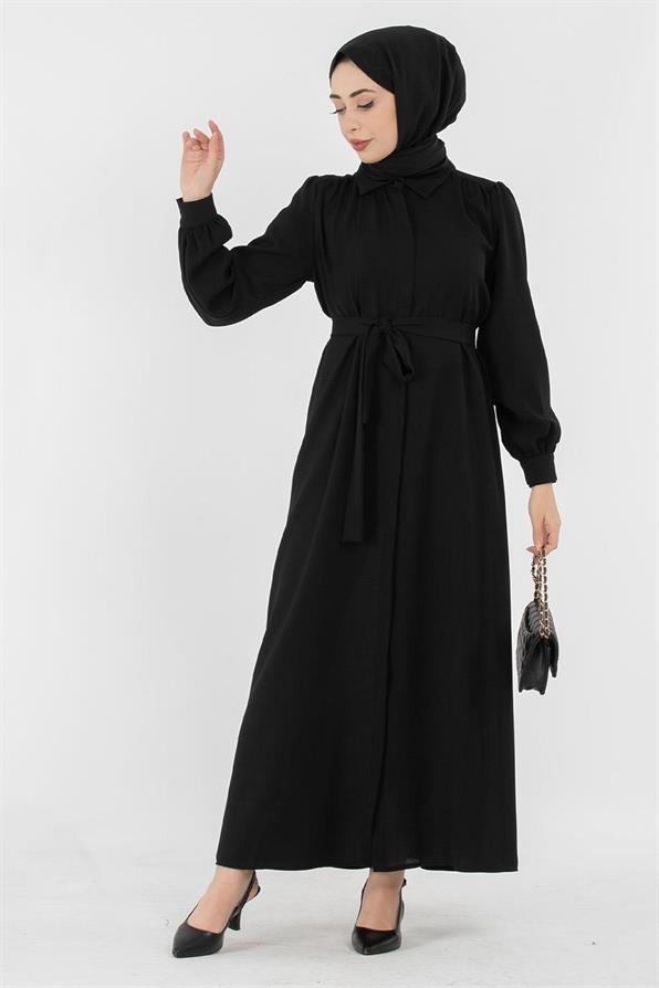 Hidden Button Dress - Black