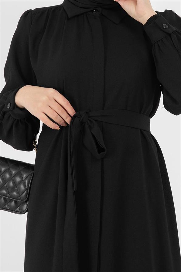 Hidden Button Dress - Black