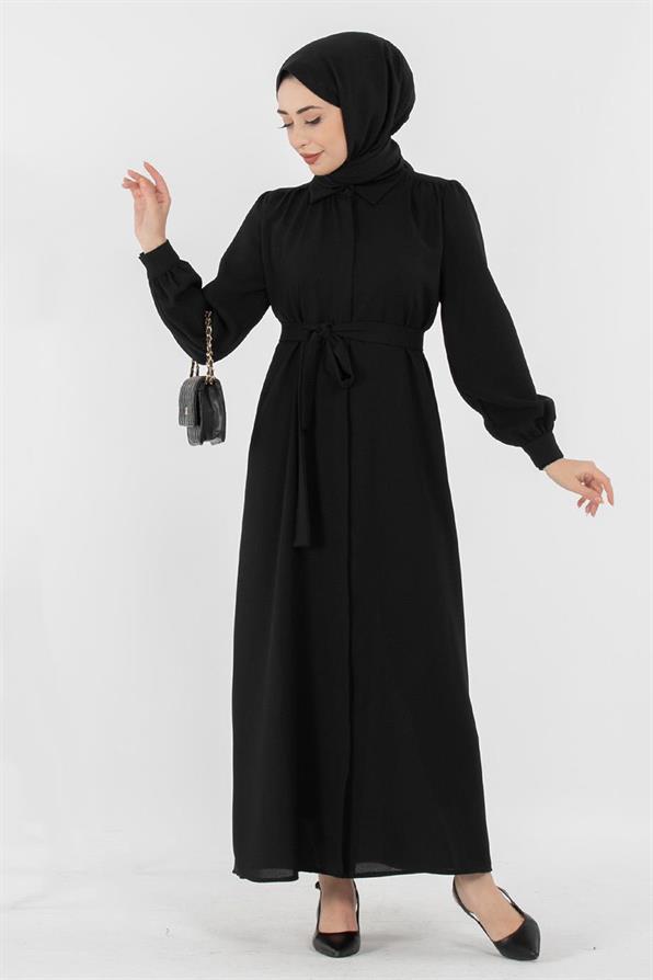 Hidden Button Dress - Black
