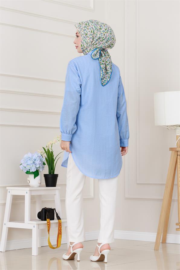 Göğüsü Taş Detaylı Oversize Tunik-Bebe mavi