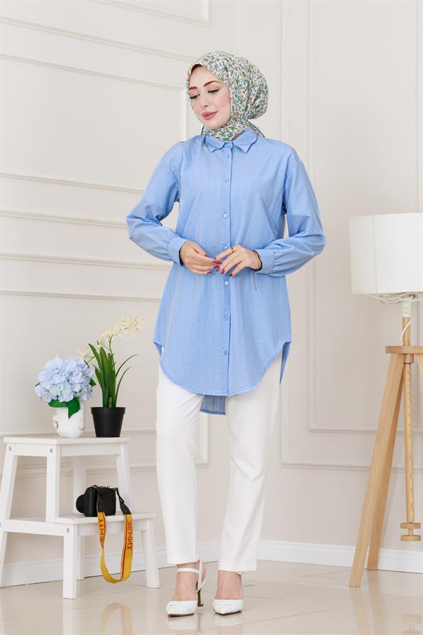 Göğüsü Taş Detaylı Oversize Tunik-Bebe mavi