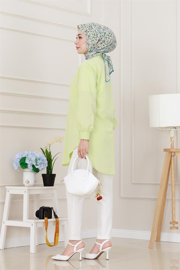 Göğüsü Taş Detaylı Oversize Tunik-Sarı