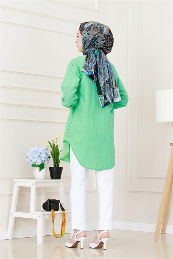 Göğüsü Taş Detaylı Oversize Tunik-Su Yeşili