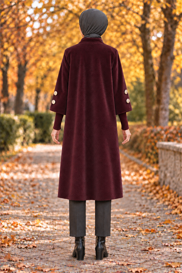 GOLD DÜĞMELİ UZUN KABAN-BORDO