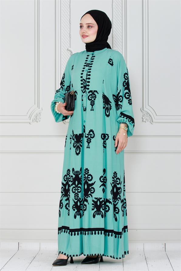 فستان رائع بياقة فسكوزأخضر نعناعي اللون